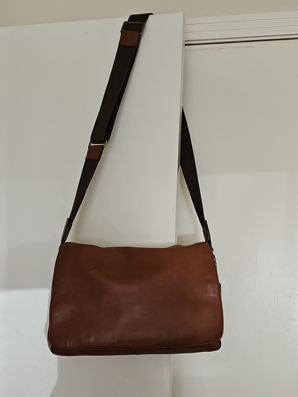 Coach Brown Leather Laptop Messenger Bag with Dark Brown Strap